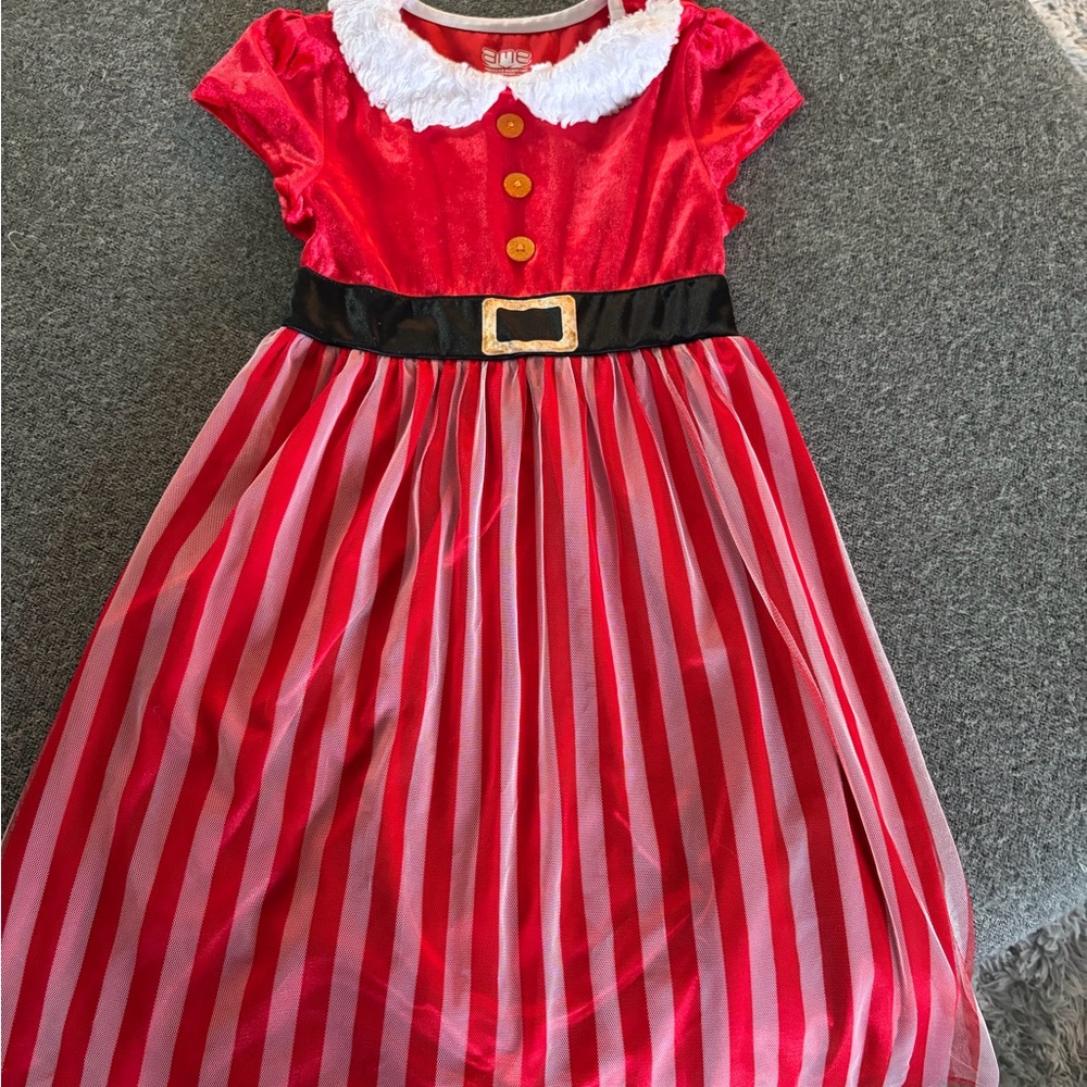 Red and White Girls' Holiday Dress with Black Belt